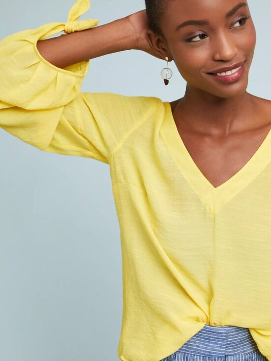 Anthropologie Tops - Maeve | Yellow Knotted Sleeve Top
